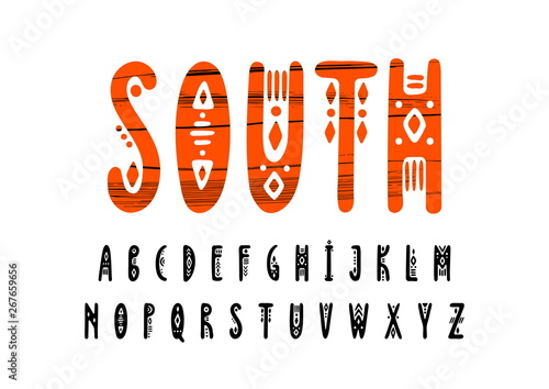 Vector uppercase alphabet in tribal style.
