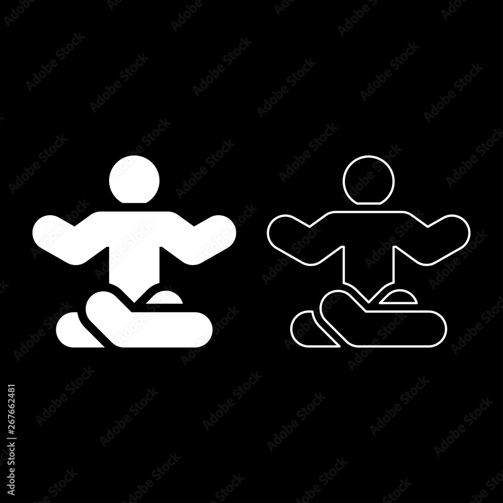 Man in yoga pose icon outline set white color vector illustration flat style image Man in yoga pose icon outline set white color vector illustration flat style image