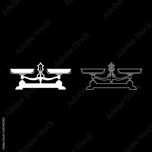 Balancing scales Store weigher Libra icon outline set white color vector illustration flat style image