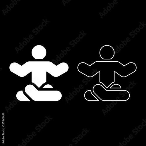 Man in yoga pose icon outline set white color vector illustration flat style image