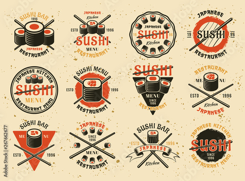 Sushi set of vector emblems