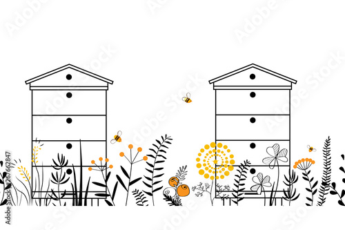 Vector nature seamless background with hand drawn wild herbs, flowers and leaves on white. Doodle style cartoon floral illustration. Vector
