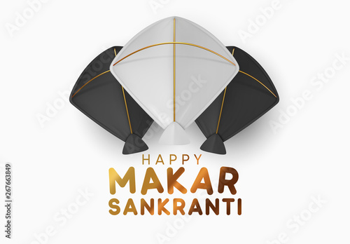 Makar Sankranti. Background with colorful kite for festival of India