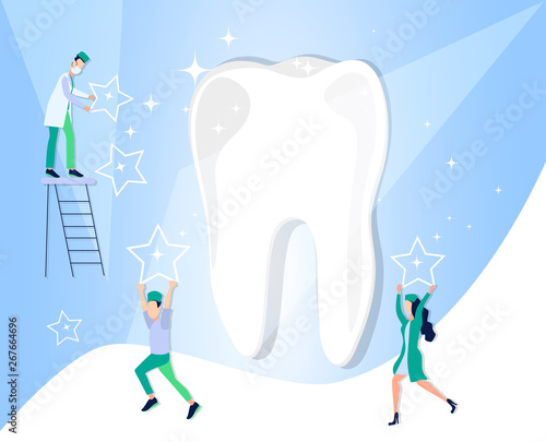 Healthy tooth after treatment and dental care. Medical direction dentistry. White enamel of the tooth. For dentist vector illustration