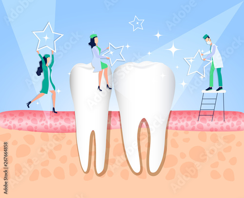 Healthy tooth after treatment and dental care. Medical direction dentistry. White enamel of the tooth. For dentist vector illustration