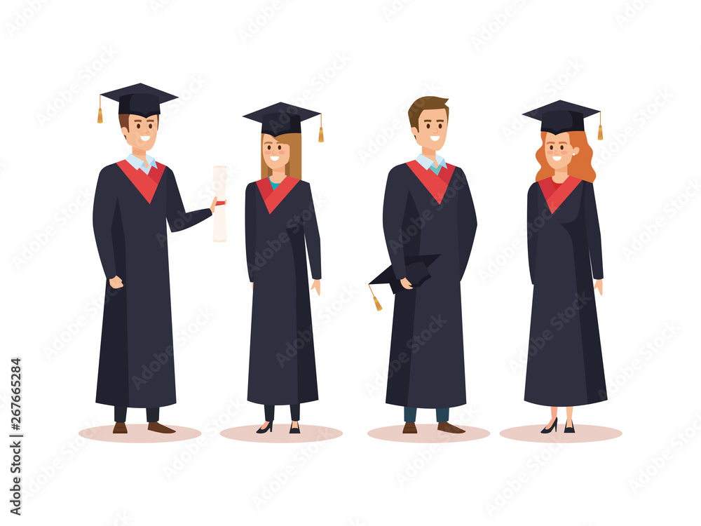set of men and woman university graduation with rope set of men and woman university graduation with rope