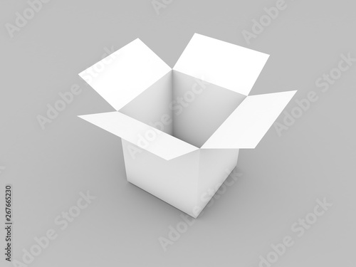 Open box mockup on white background. 3d render illustration..