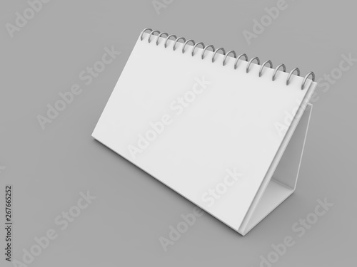 White spiral calendar mockup on gray background. 3d render illustration.