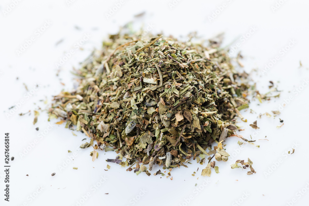 French herbes blend on white background. isolated.