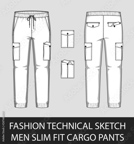 Fashion technical sketch men slim fit cargo pants