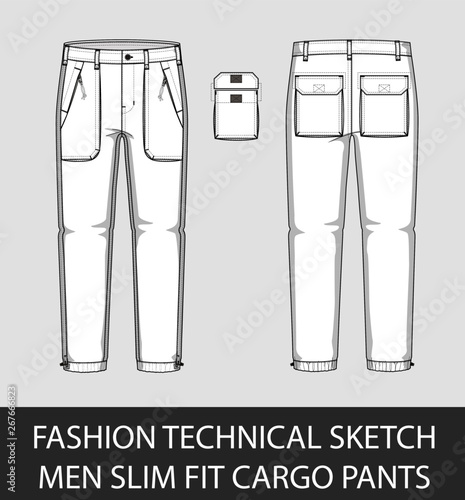 Fashion technical sketch men slim fit cargo pants