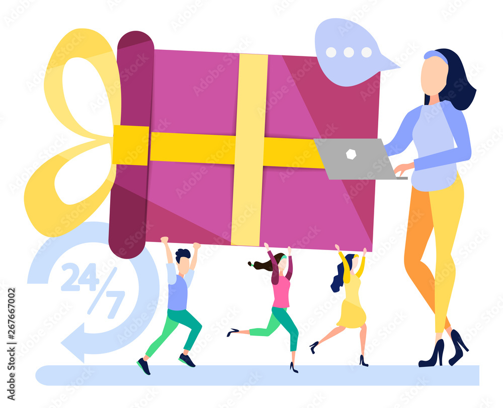Shopping concept and delivery of goods via online form. Various shops, discounts, purchase of goods and gifts via the Internet. Search for employees, open position. Vector illustration, flat style Shopping concept and delivery of goods via online form. Various shops, discounts, purchase of goods and gifts via the Internet. Search for employees, open position. Vector illustration, flat style