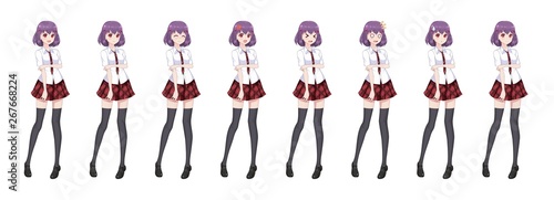 Anime manga schoolgirl plaid red skirt tie pattern