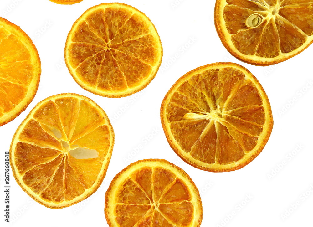 Fototapeta premium Dried orange slices isolated on white background.