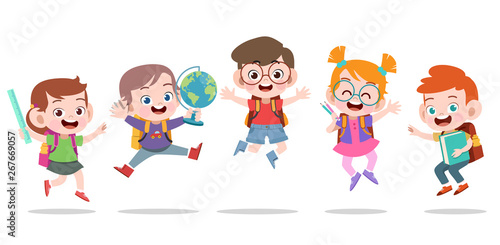 happy kids jumping vector illustration isolated