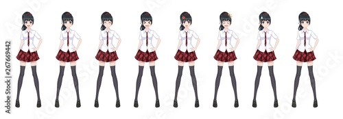 Anime manga schoolgirl plaid red skirt tie pattern