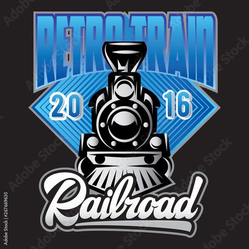 Colorful retro posters with a vintage locomotive. Vector illustration