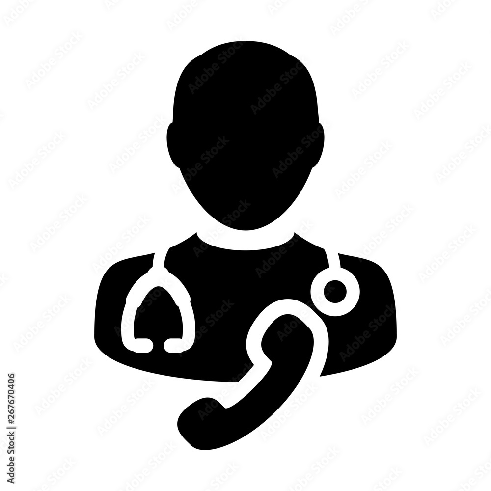 Medical icon vector male doctor person profile avatar symbol with stethoscope and phone for medical health care consultation in glyph pictogram illustration Medical icon vector male doctor person profile avatar symbol with stethoscope and phone for medical health care consultation in glyph pictogram illustration