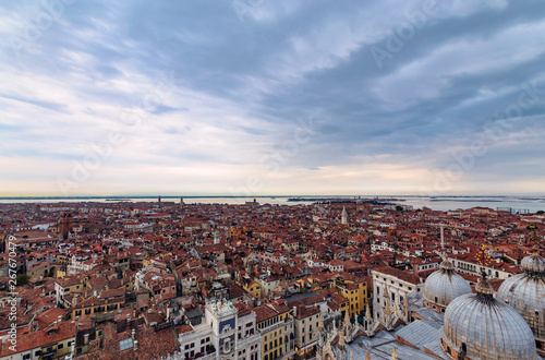 Panoramic aerial cityscape of, Venice in dramatic sunset