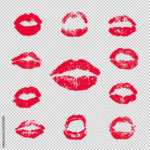 Female Lips Lipstick Kiss Print Set Transparent background