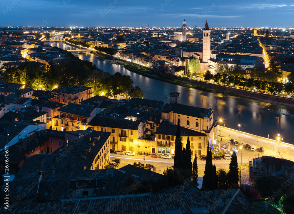The best view on Verona in the evening. Italy.