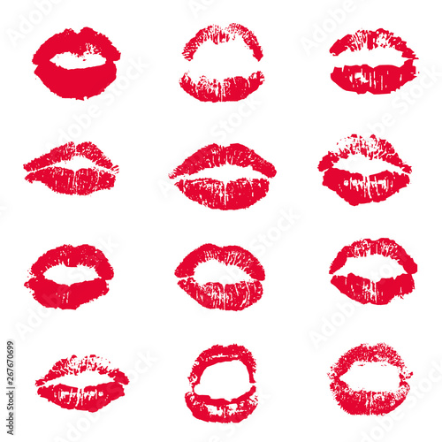 Red Lips Lipstick Kiss Print Set White background