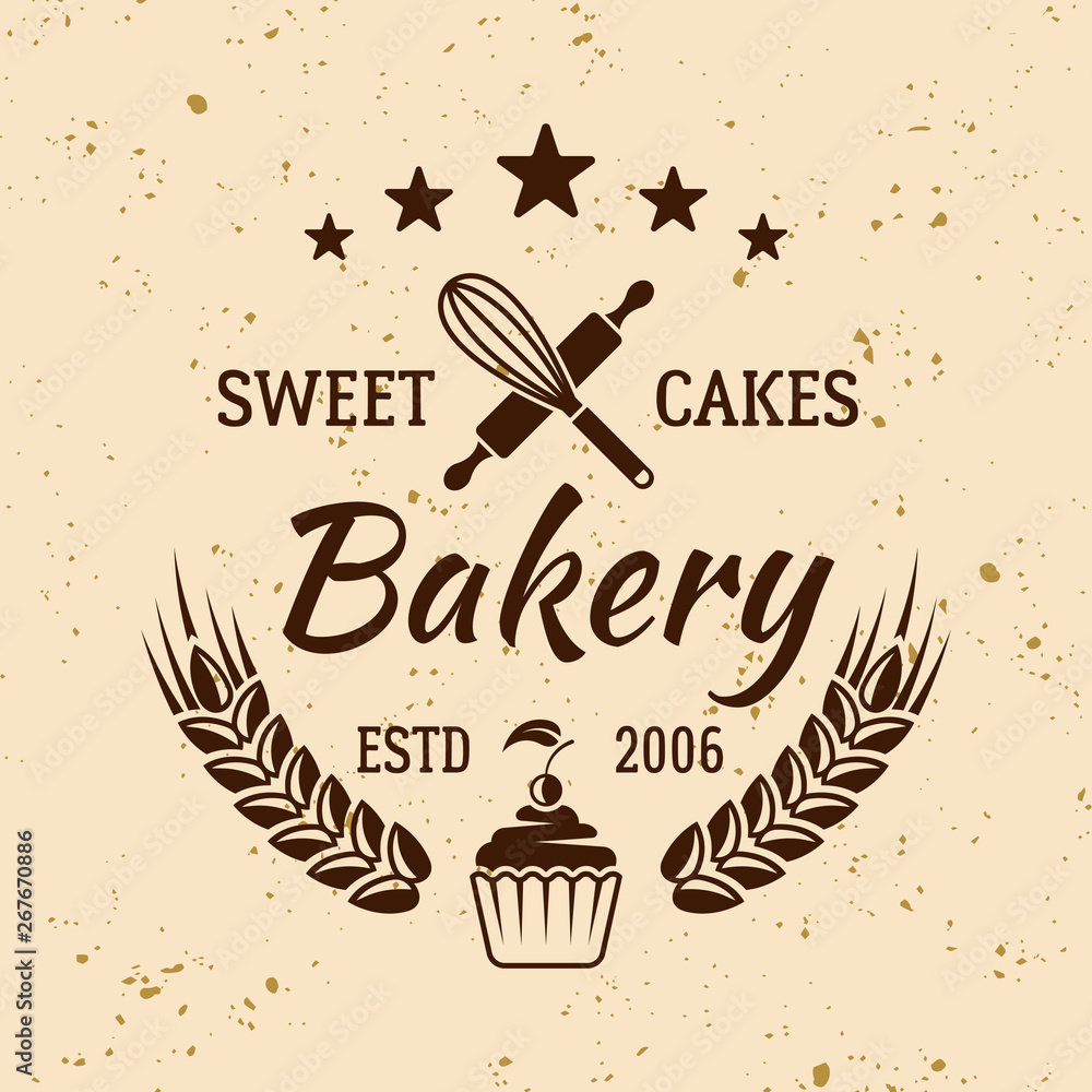 Fotografie Bakery and pastries vintage vector emblem