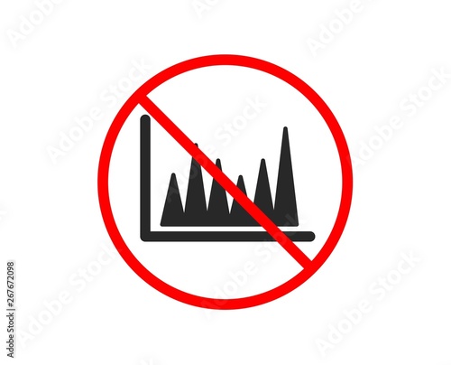 No or Stop. Line chart icon. Financial growth graph sign. Stock exchange symbol. Prohibited ban stop symbol. No line graph icon. Vector