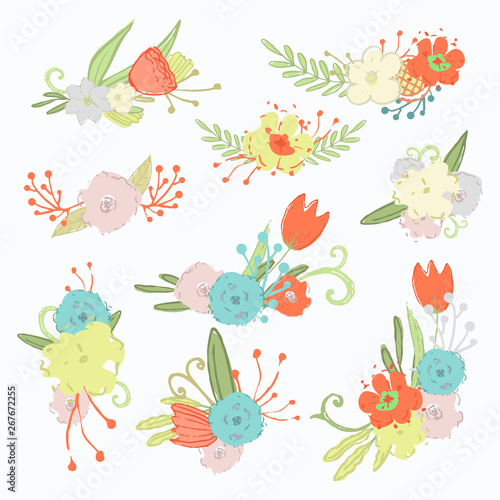 Vector spring flowers set isolated on a white background hand draw doodle collection