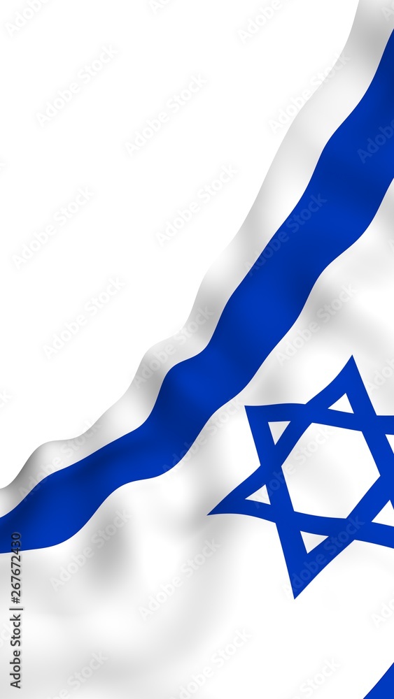 The flag of Israel. State symbol of the State of Israel. A blue Star of David between two horizontal blue stripes on a white field. 3d illustration The flag of Israel. State symbol of the State of Israel. A blue Star of David between two horizontal blue stripes on a white field. 3d illustration