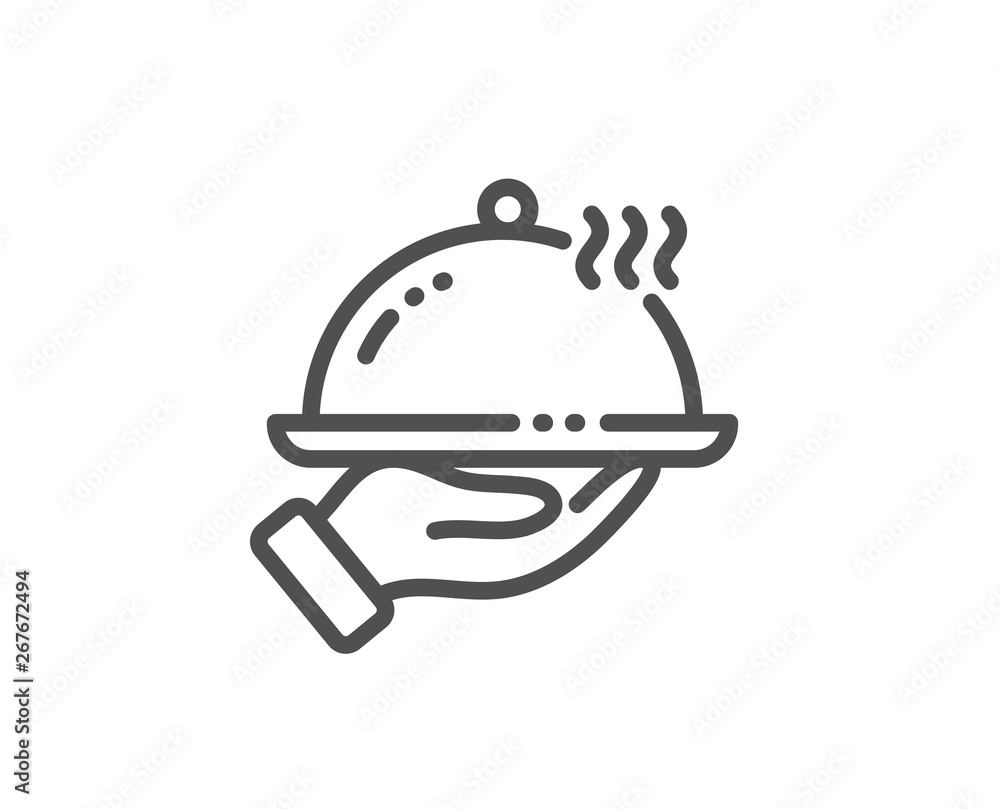 Fototapeta premium Restaurant food line icon. Dinner sign. Hotel room service symbol. Quality design element. Linear style restaurant food icon. Editable stroke. Vector