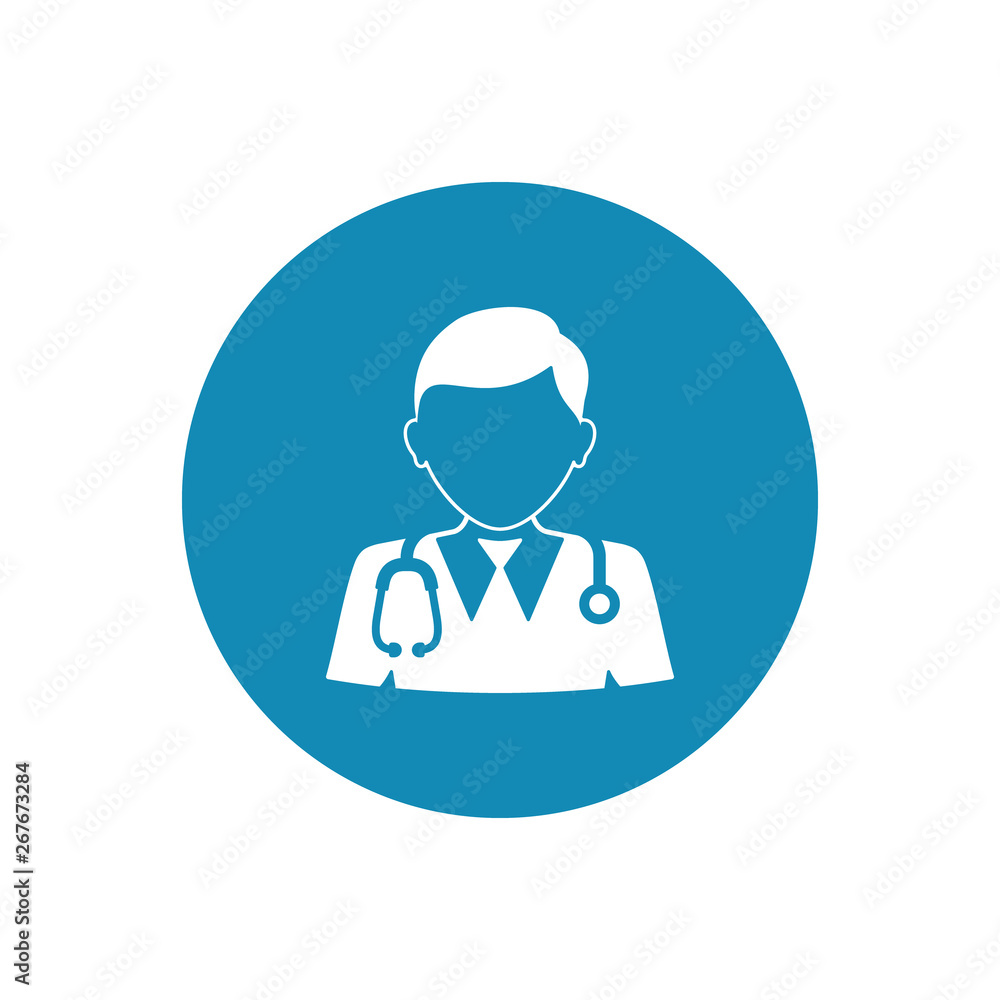Doctor icon, Vector isolated simple flat illustration on circle