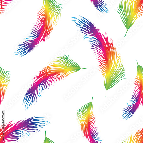 Seamless pattern of colorful feathers