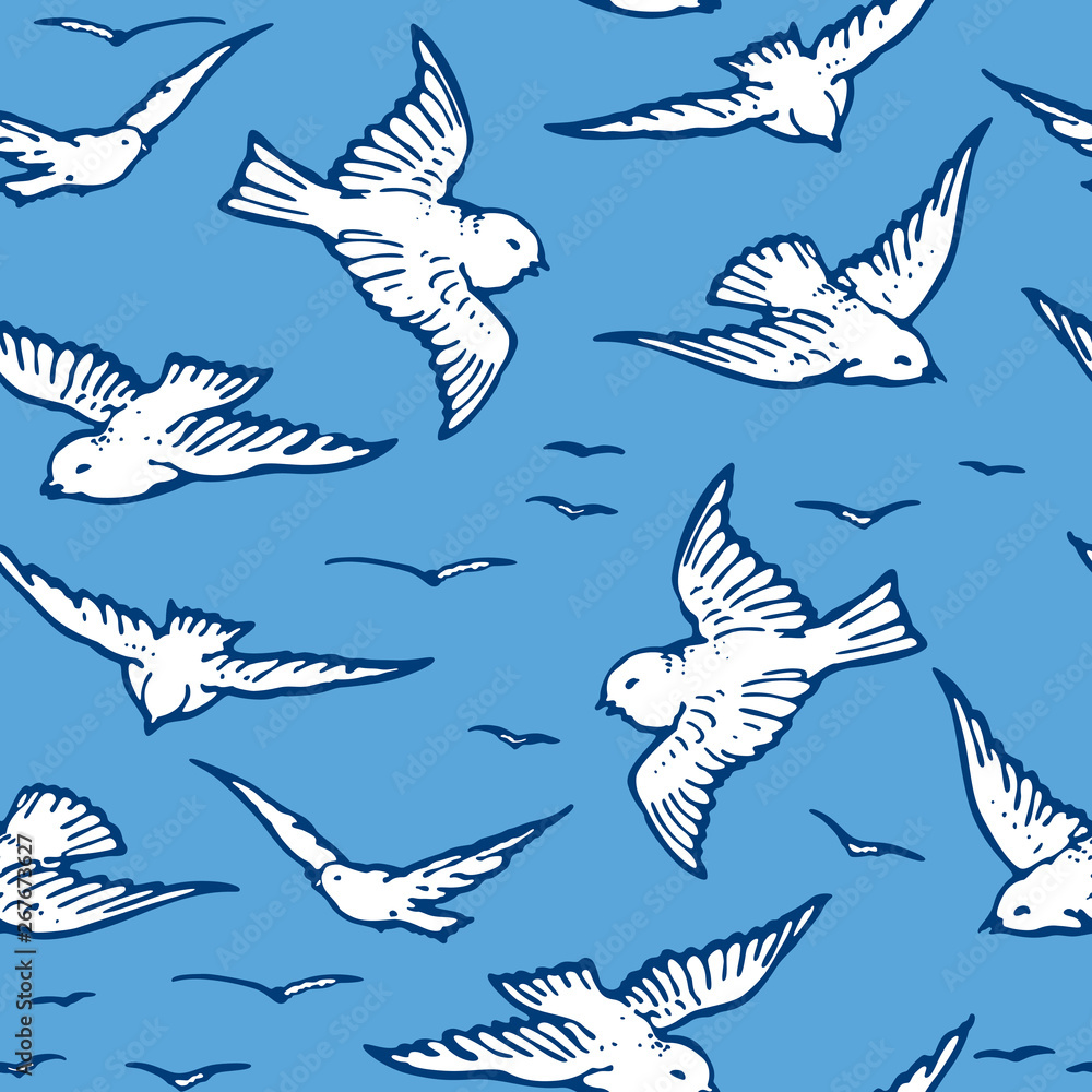 Seamless pattern of flying white birds Seamless pattern of flying white birds