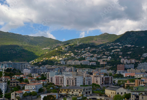 View on the mountain part of Bastia city, Corsica, France
