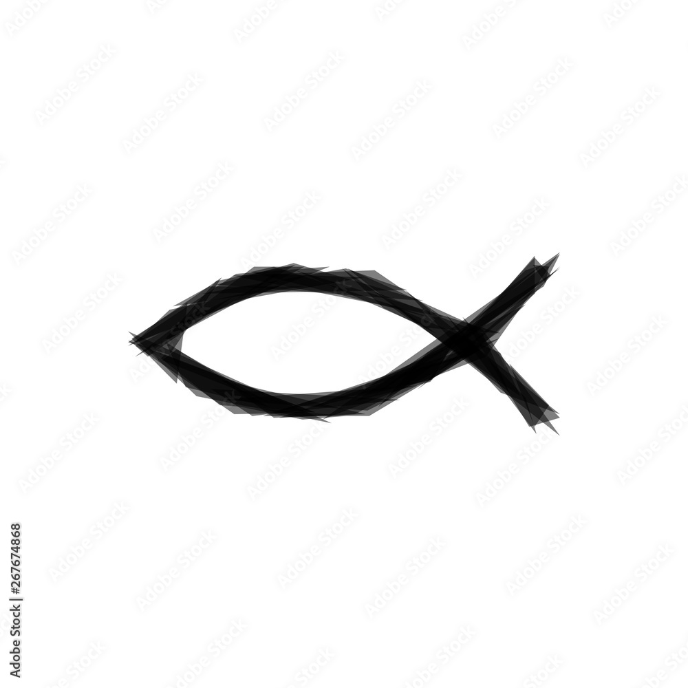 Christian Fish symbol hand painted, ink fish, christian religious faith emblem isolated on white background. Vector illustration. Christian Fish symbol hand painted, ink fish, christian religious faith emblem isolated on white background. Vector illustration.