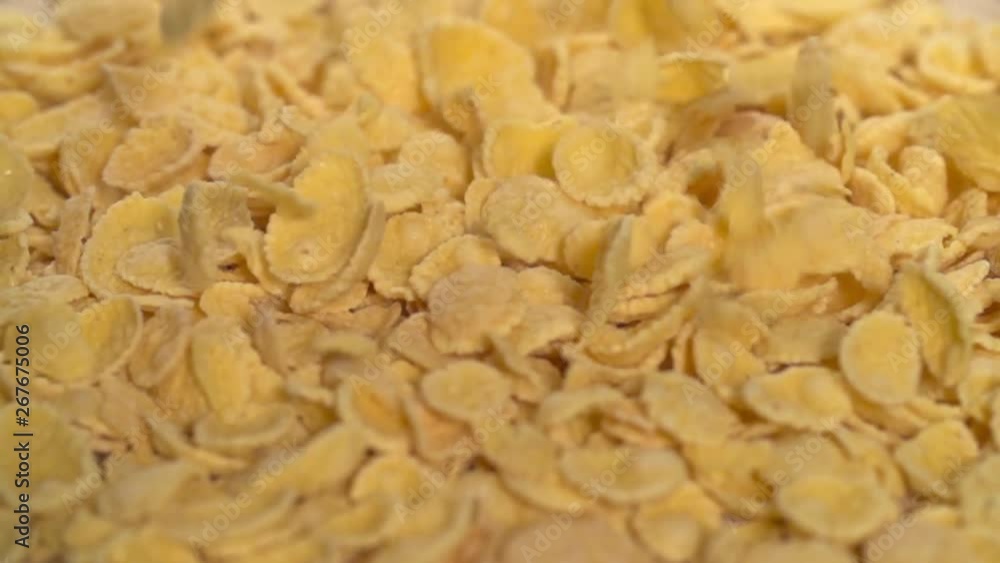 Falling Corn Flakes background Slow motion video Falling Corn Flakes background Slow motion video