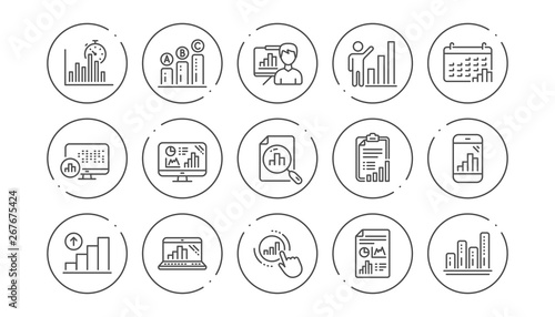 Graph line icons. Charts and graphs, Presentation and Report. Analytics linear icon set. Line buttons with icon. Editable stroke. Vector