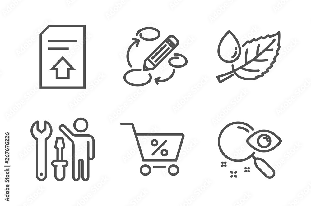 Special offer, Upload file and Repairman icons simple set. Keywords, Leaf dew and Search signs. Discounts, Load document. Line special offer icon. Editable stroke. Vector Special offer, Upload file and Repairman icons simple set. Keywords, Leaf dew and Search signs. Discounts, Load document. Line special offer icon. Editable stroke. Vector