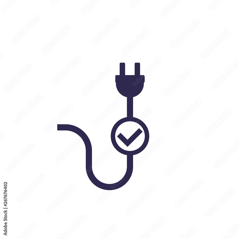 electric plug and check mark, vector icon electric plug and check mark, vector icon