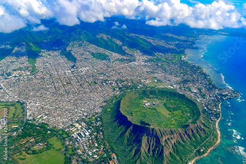 Diamond head Oahu aerial view photo