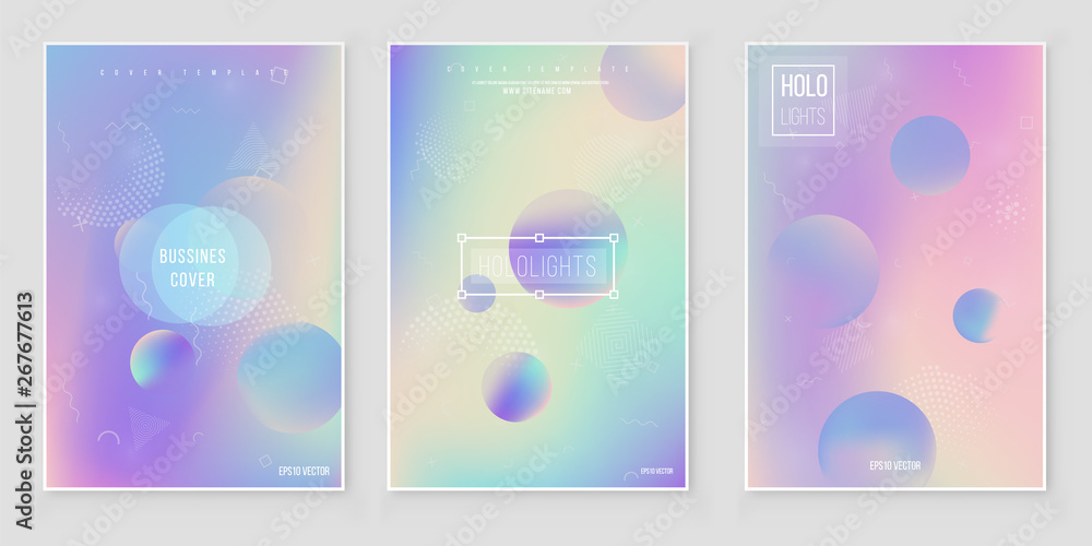 Holographic paper magic foil marble cover vector set. 