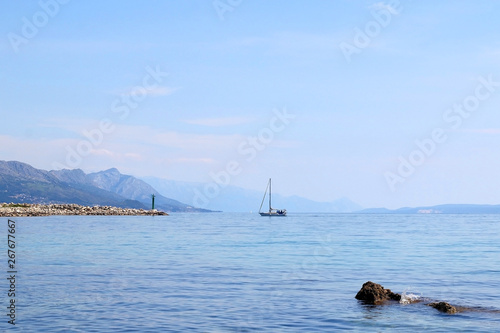 Adriatic Sea and beach in Split, Croatia. Split is popular summer travel destination.