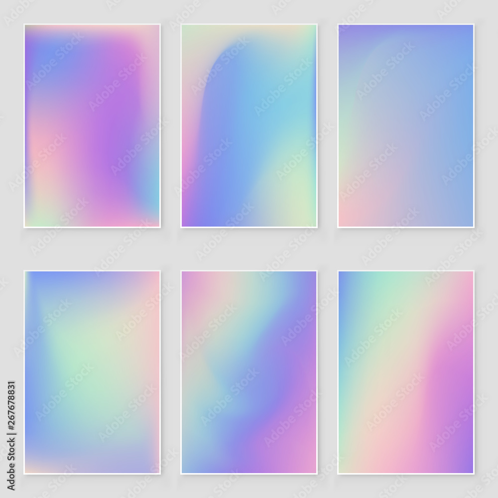 Abstract holographic iridescent foil texture set. Modern style