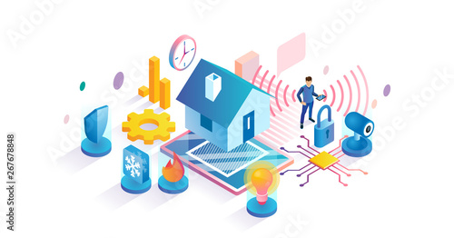 Smart home isometric vector illustration. Automated house system management