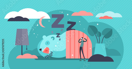 Snoring vector illustration. Flat tiny loud sleeping noise persons concept.