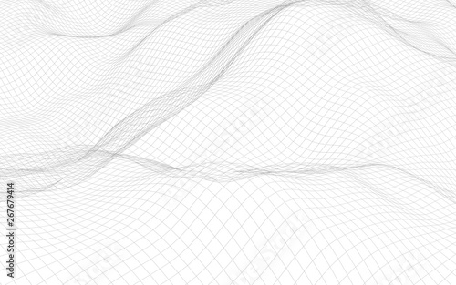 Abstract landscape on a white background. Cyberspace grid. hi tech network. 3d technology illustration. 3D illustration