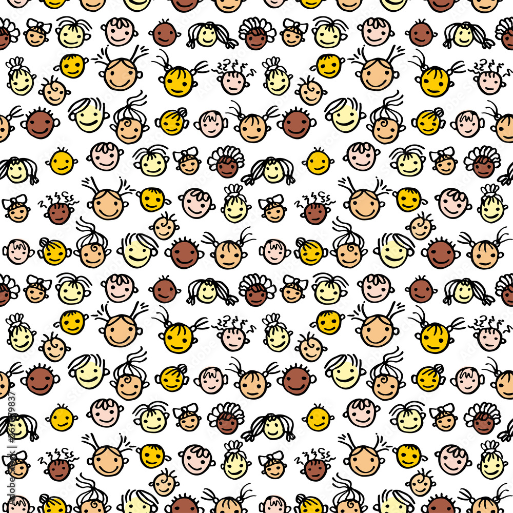 Fotografie Seamless pattern of smiling faces kids