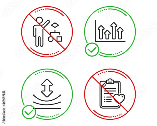 Do or Stop. Resilience, Algorithm and Upper arrows icons simple set. Patient history sign. Elastic, Developers job, Growth infochart. Medical survey. Science set. Line resilience do icon. Vector