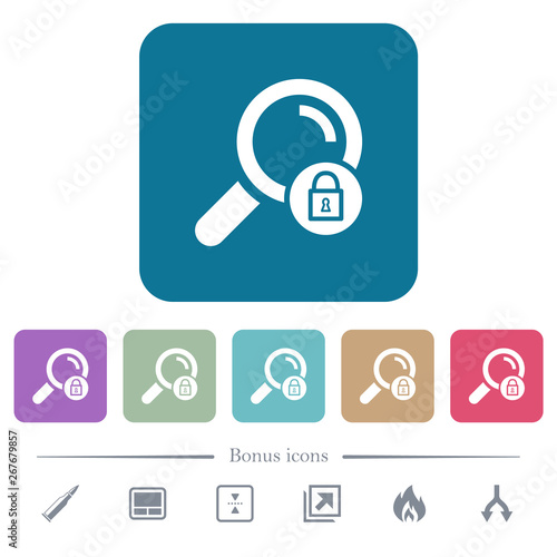 Search locked flat icons on color rounded square backgrounds